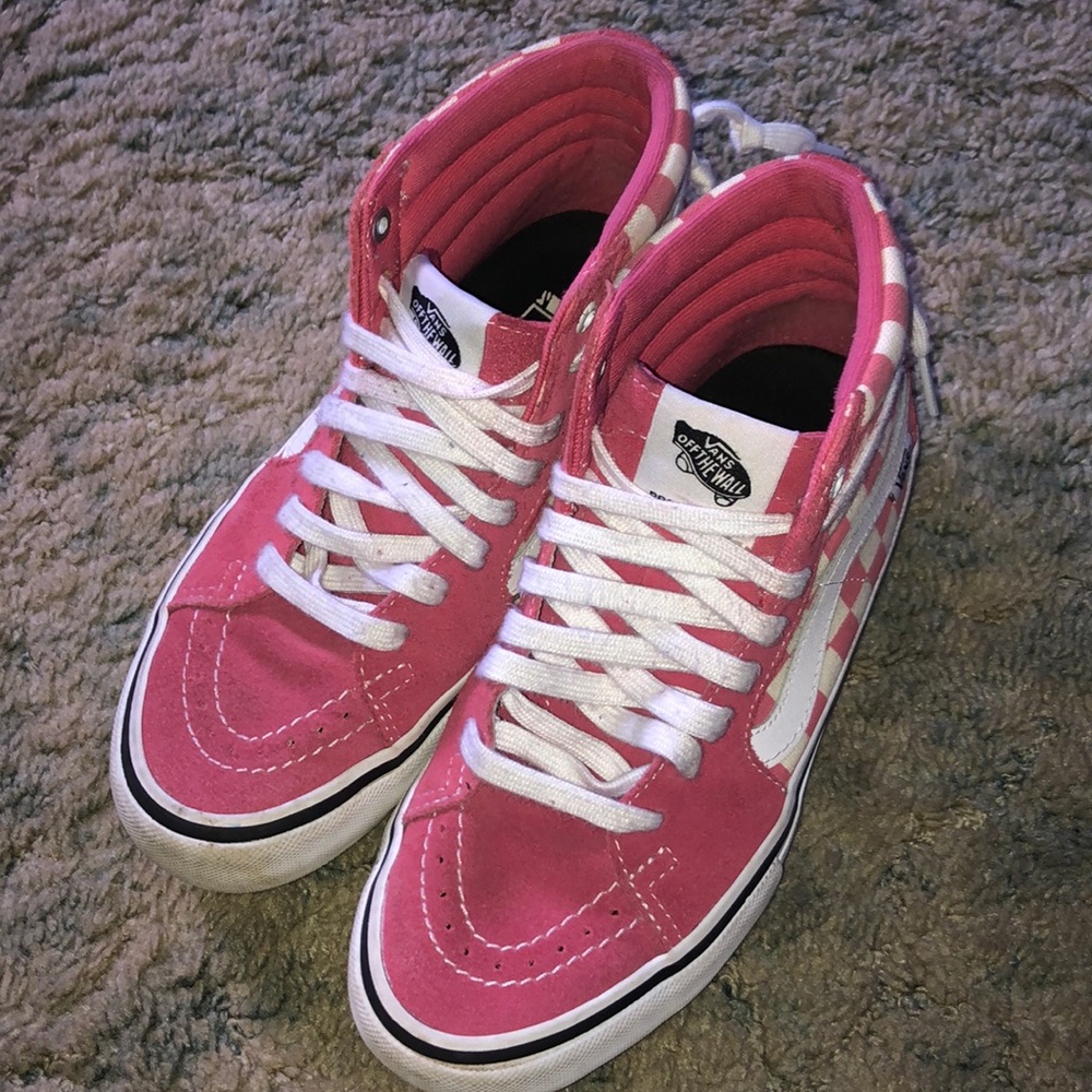 Pink checker high top Vans sneakers